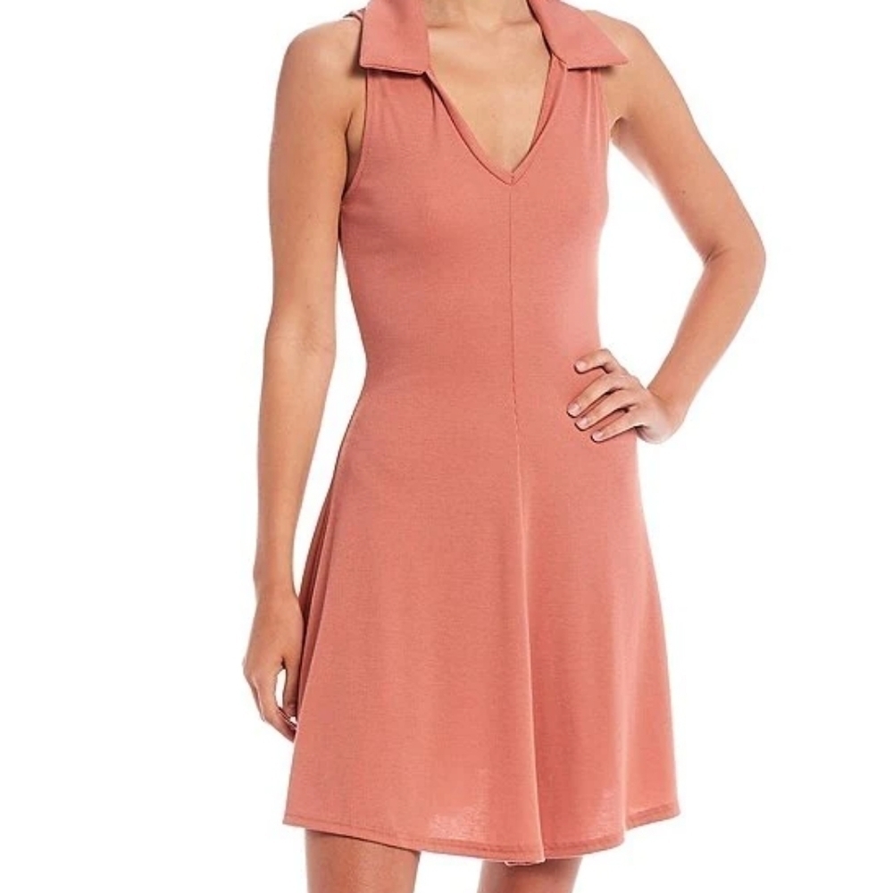 𝅺MOA Moa Rib Knit Johnny Collar‎ Sleeveless Skater Dress Girls XL Rose NWT